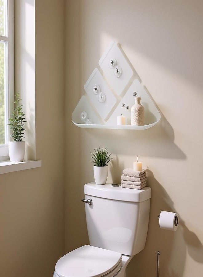 رف مثلث للحمام | سلة تخزين مثلثة زاوية للمناشف وأدوات النظافة الشخصية المثبتة على الحائط | تصميم بلاستيكي غير لامع - Image 3